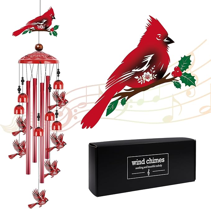 Romart Cardinal Wind Chimes for Outside, 35'' Metal Memorial Windchimes in Memory of a Loved One, Sympathy Gifts for Loss of Loved One, Red Cardinal Gifts for Women Mother Mom Grandma