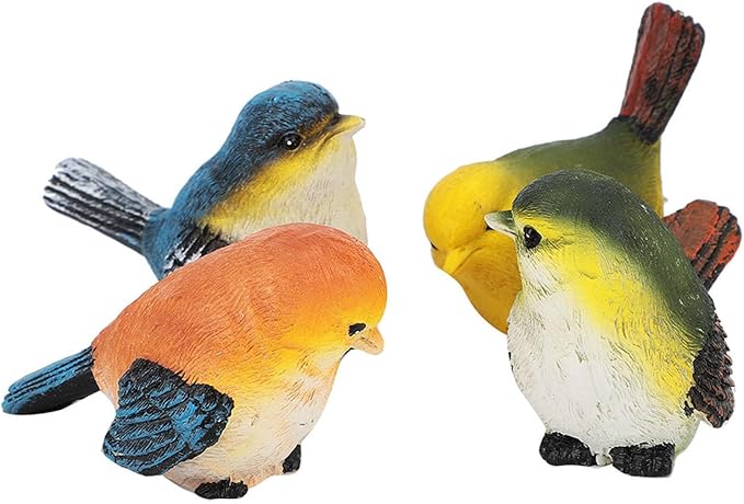 POCREATION Resin Birds Animal Figurine Decoration, 4 Pieces, Lawn Garden Ornaments for Home Courtyard Decor