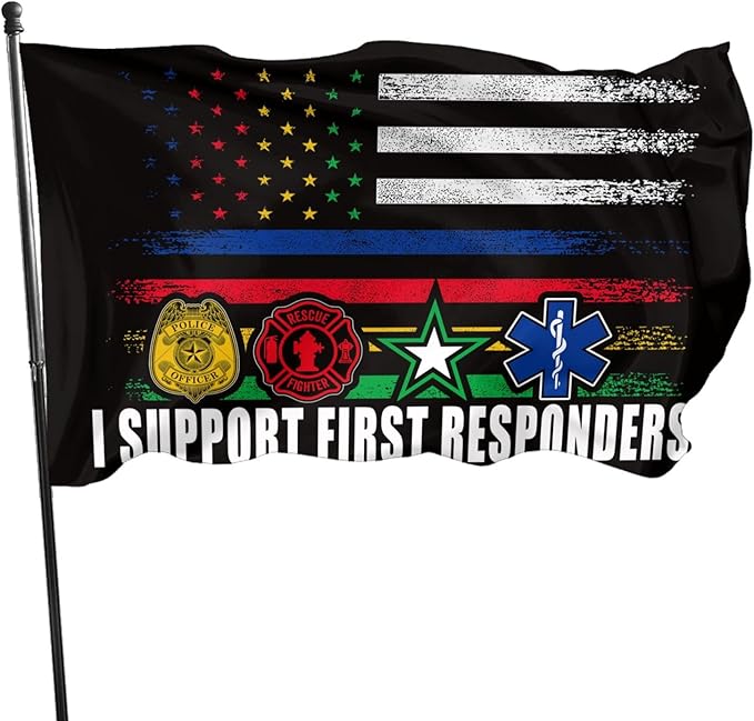 First Responder Flag I Support First Responders Flag 3 X 5 Ft Polyester with Brass Grommets For Lawn Patio Yard Garden Home Outdoor Decor Fade Resistant Banner