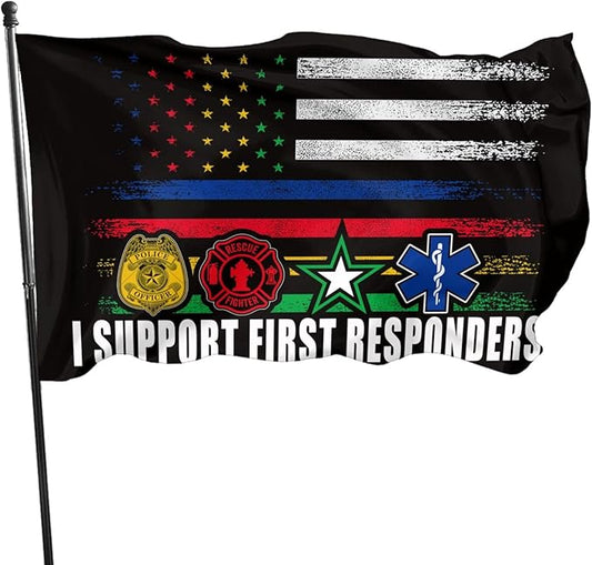 First Responder Flag I Support First Responders Flag 3 X 5 Ft Polyester with Brass Grommets For Lawn Patio Yard Garden Home Outdoor Decor Fade Resistant Banner
