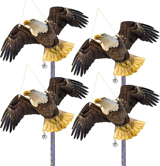 4PCS Flat Fake Hawk to Keep Pigeon Away from Porch Plastic Hawk to Scare Woodpecker Away from House with Reflective Tape Garden Owls to Scare Pigeon Squirrel for Patio Windows Hanging Hawks Decor