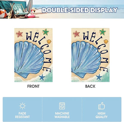 AVOIN colorlife Summer Coastal Beach Shell Garden Flag 12x18 Inch Double Sided, Welcome Seasonal Nautical Burlap Yard Outdoor Decoration
