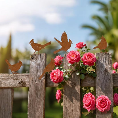 Bnesi 5PCS Metal Cardinal Garden Decor Set Yard Art Bird Decor for Garden Decor Outdoor Ornaments as Fence Decorations Outdoor Ideal for Spring Yard Decor and Farmhouse Statues (Cardinal Bird)