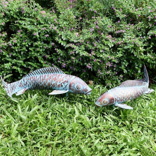 Garden Statues Koi Fish Decor for Outside,Antique Copper Garden Decor,Outdoor Koi Sculptures & Statues for Yard Patio Backyard Pond Decorations,Metal Fish Gifts for Women Mom Grandma,Set of 2