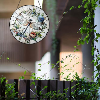 Dragonfly Sun Catcher 6.3‘’ Dragonfly Gifts for Women Stained Glass Window Hanging Sun Catchers Indoor Window Wall Decor Handmade SunCatcher Decoration for Garden Home Housewarming Gifts