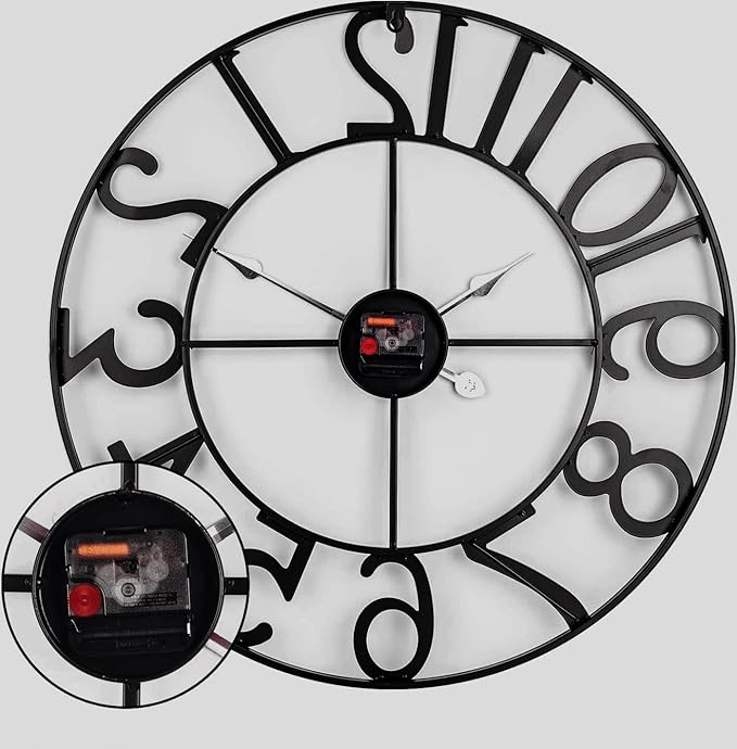 14 in Outdoor Clock – Retro Black Metal Outdoor Wall Clock for Patio/Pool Area – DIY Hands Farmhouse Decorative Outdoor Clocks – Vintage Industrial Skeleton Outside Clock for Garden, Backyard, Porch