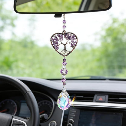 Molain Tree of Life Crystal Suncatcher, Hanging Purple Sun Catcher for Windows Elegant Purple Sun Catcher Crystals Ornament Heart Shaped Crystal Ball Prism Drop Pendant for Garden Decor Crystal Gifts