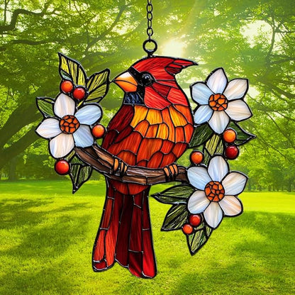 Cardinal Mosaic Effect Acrylic Suncatcher Stained Glass Effect Window Car Hanging Christmas Ornament Indoor Outdoor Decor Garden Sun Catcher Panel for Acrylic Suncatcher Lover for Women Mom Grandma