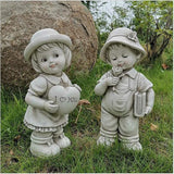 Garden Statue Animal Sculpture Outdoor Decor Gift Outdoor Courtyard Garden Little Girl Sculpture Decoration, Grass Garden Landscape Kid Sculpture Resin Decoration Crafts Gift(C)