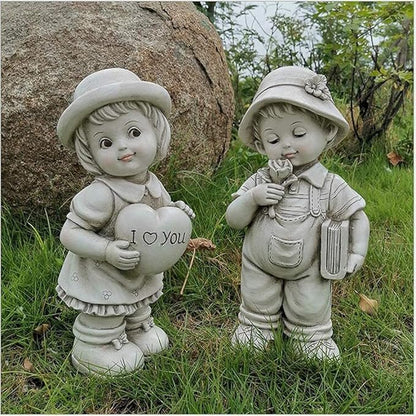 Garden Statue Animal Sculpture Outdoor Decor Gift Outdoor Courtyard Garden Little Girl Sculpture Decoration, Grass Garden Landscape Kid Sculpture Resin Decoration Crafts Gift(C)