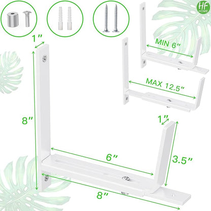 HFHOME 4 PCS Adjustable Planter Box Brackets (6 to 12.5 in), Universal Window Box Brackets, Heavy Duty Metal Flower Box Wall Mounting Hooks for Balcony, Fences, Patio, and Garden - White