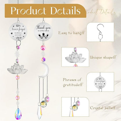 Briwooody 6 Pcs Thank You Gifts for Women Crystal Suncatcher Thank You with Engraved Message Hanging Sun Catcher Ornament for Windows Friend Family Teacher Coworkers Appreciation Gratitude Gift