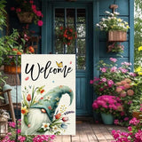 Welcome Spring Summer Tulip Garden Flag Flowers Butterfly Garden Flags 12x18 Inch Burlap Double Sided Gnome Colorful Floral Small Lawn Yard Outside Rustic Farmhouse Holiday Decorations Flags