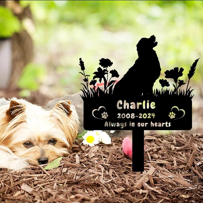 Custom Golden Retriever Dog Memorial Grave Marker,Personalized Pet Dog Memorial Garden Stake,Flora Dog Memorial Plaque Burial Stake Engraved Sign,Dog Sympathy Grave Stake,Dog Statue Headstone