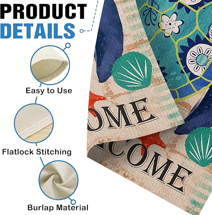 Dyrenson Home Decorative Welcome Quote Outdoor Turtle Beach Garden Flag Double Sided, Tropical Ocean House Yard Flag, Rustic Coastal Garden Yard Nautical Sea Decorations, Seasonal Outdoor Flag 12 x 18