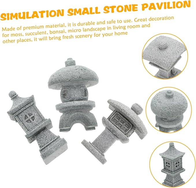 Milisten 3Pcs Pavilion Shaped Garden Decor Outdoor Micro Landscaping Ornament Weather Resistant Statues for Garden Balcony Unique Home Office Decoration