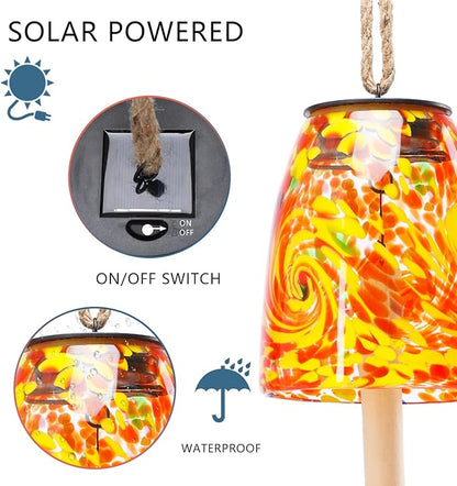 Taman Solar Wind Chime - 28" Glass Solar Lights Wind Chimes Valentine's Day Gift for Outside Deep Tone Decorative Mother's Day Memorial Gift for Home, Outdoor, Yard, Patio, Balcony, Garden Decor