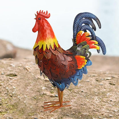 Iron Rooster Garden Statue Lawn Ornament Decoration Figure Sculpture for Porch