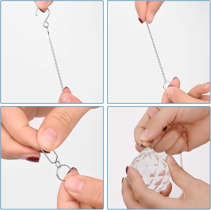 MerryNine 10pcs Sun Shine Catcher Chains for Pendant Prisms, 18.11 inch Prismatic Ball Suspension Chain with Hook for Crystal Prism Decoration DIY Crystal Decoration (10PCS)