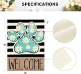 AVOIN colorlife Blue Paw Print Spring Garden Flag 12x18 Inch Double Sided Outside, Daisy Floral Welcome Stripes Yard Outdoor Flag