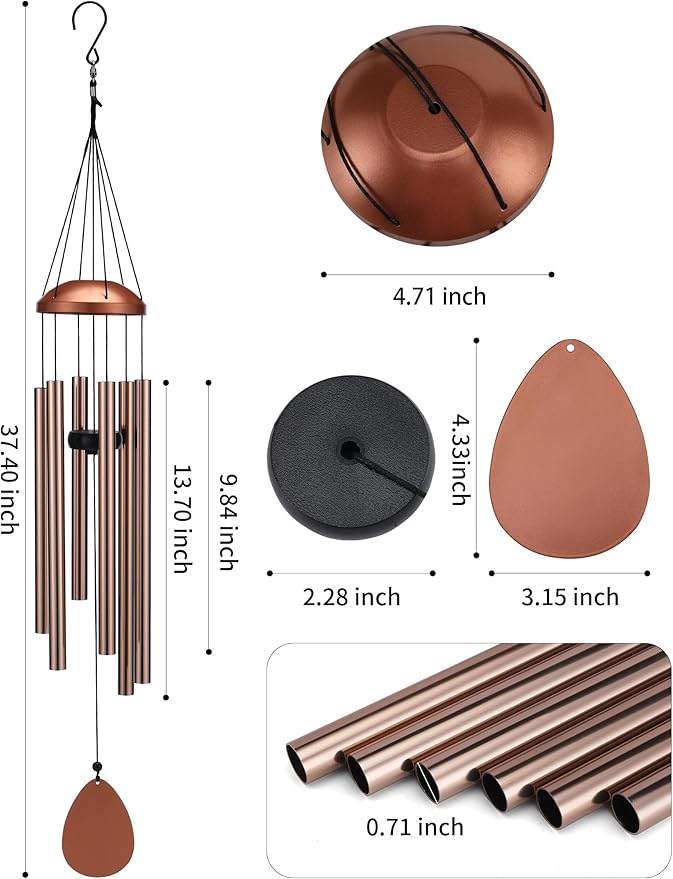 Large Alu Wind Chimes 37 Inch Zen Atmosohere A Gift for Mon Neighbor Suit for Garden Outdor Yoga Patio Decoration Unisex Brown