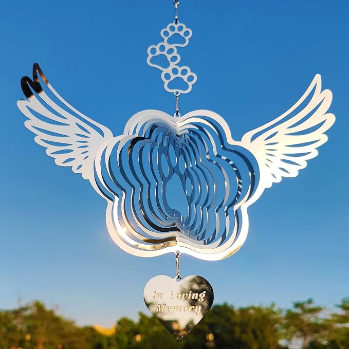 Pet Memorial Wind Spinners, Dog Memorial Gifts,Stainless Steel Angel Wings Pet Paw Print,Dogs and Cats Remembrance, Pet Sympathy,Pet Loss Bereavement Gifts