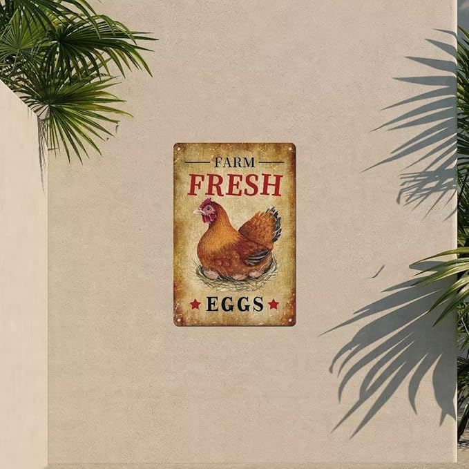 Chicken Tin Signs Farm Fresh Eggs Sign Vintage Country Chicken Hen Rooster Tin Signs Store Market Country Farm Barn Outdoor Wall Decor 8x12 Inch