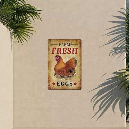 Chicken Tin Signs Farm Fresh Eggs Sign Vintage Country Chicken Hen Rooster Tin Signs Store Market Country Farm Barn Outdoor Wall Decor 8x12 Inch