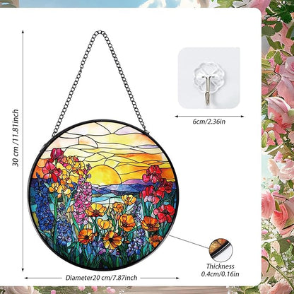 Wildflowers Stained Glass Window Hanging, Sun Catchers Indoor Window Plant Lover Gifts for Women, Wildflowers and Sun Wall SunCatchers Decor for Garden Home Christmas Birthday