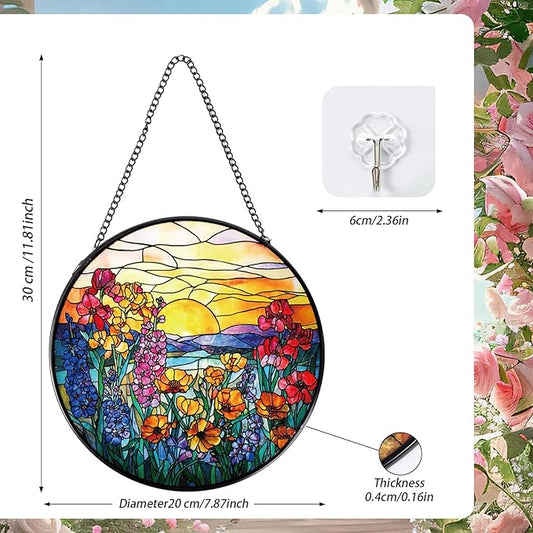 Wildflowers Stained Glass Window Hanging, Sun Catchers Indoor Window Plant Lover Gifts for Women, Wildflowers and Sun Wall SunCatchers Decor for Garden Home Christmas Birthday