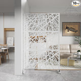 Privacy Screen Outdoor& Indoor Decorative Panels Planter Wall Metal Fence Panels Modern Privacy Screen Fence with Stand,Outdoor Divider Striped-Shaped,White