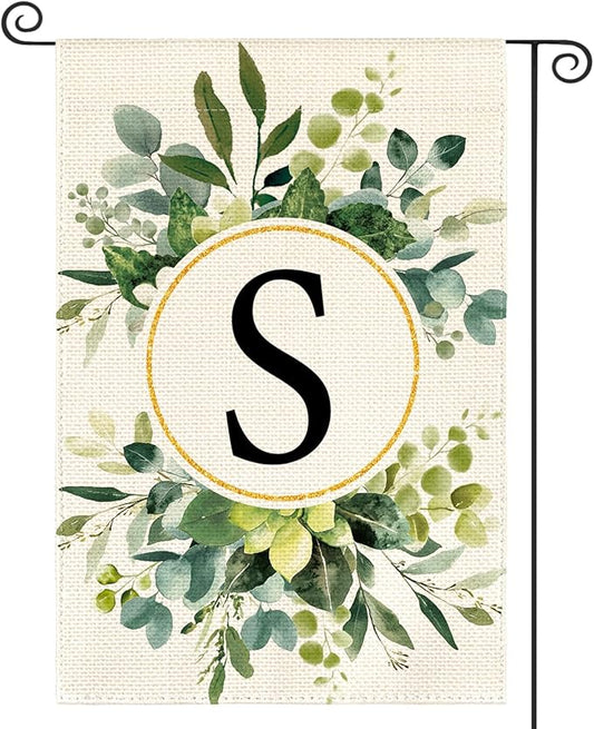 AVOIN colorlife Monogram Letter S Floral Garden Flag 12x18 Inch Double Sided Outside, Family Last Name Initial Yard Outdoor Decoration