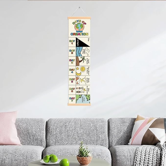 Days of Creation Banner, Church Banner, Religion Rustic Hanging Door Flag, Farmhouse Decorations Outdoor Indoor, Church Activity Decor, Bible Lesson, Scripture and Words Decorations
