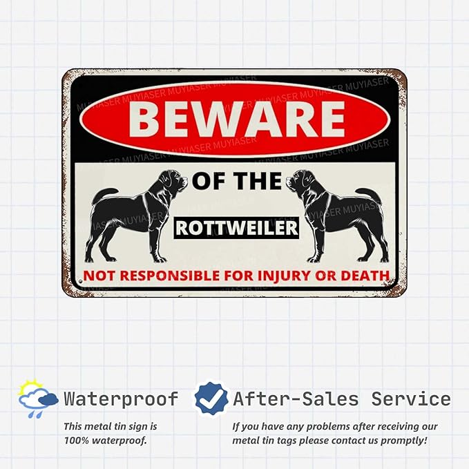 Beware Of The Dog Rottweiler Sign Aluminum Metal Tin Signs Outdoor Yard Sign Warning Sign For Fence Yard Home Kitchen Farm Garden Wall Decor 8x12 Inch