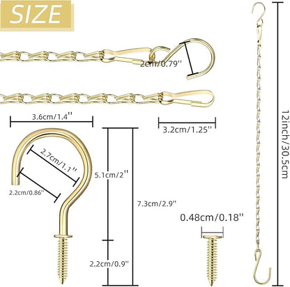 Hotop 8 Pcs Metal Hanging Chains with Ceiling Hooks, Garden Plant Hangers for Hanging Bird Feeders, Billboards, Chalkboards, Basket, Planters, Lanterns, Wind Chimes, Chain Hook DIY(12 Inch,Gold)