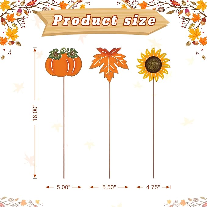 Glitzhome 18" H Set of 6 Metal Fall Harvest Yard Signs with Stakes,Thanksgiving Pumpkin Sunflower Maple Leaf Garden Stakes Welcome Standing Signs for Autumn Lawn Walkway Holiday Outdoor Decor