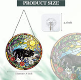 Stained Glass Window Hanging – Cat & Book Lover Gifts for Women Men, Sleeping Cat Suncatcher, Glass Ornament for Reading Room Home Garden Decor, Christmas Mother's Day Birthday Gifts, 8 Inch