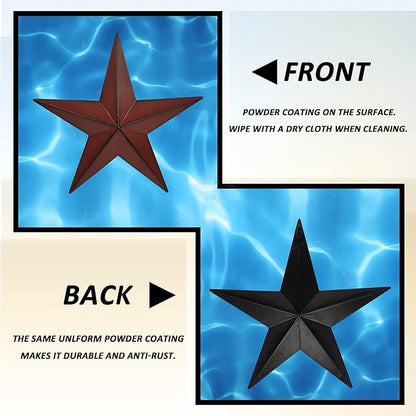 VIVICOMFY 12" Metal Barn Star Wall Decor-American Flag Stars for Outside Or Inside of House-Iron Texas Metal Star Rustic Vintage Western Country Home Farmhouse Wall Art Decorations (Set of 3)