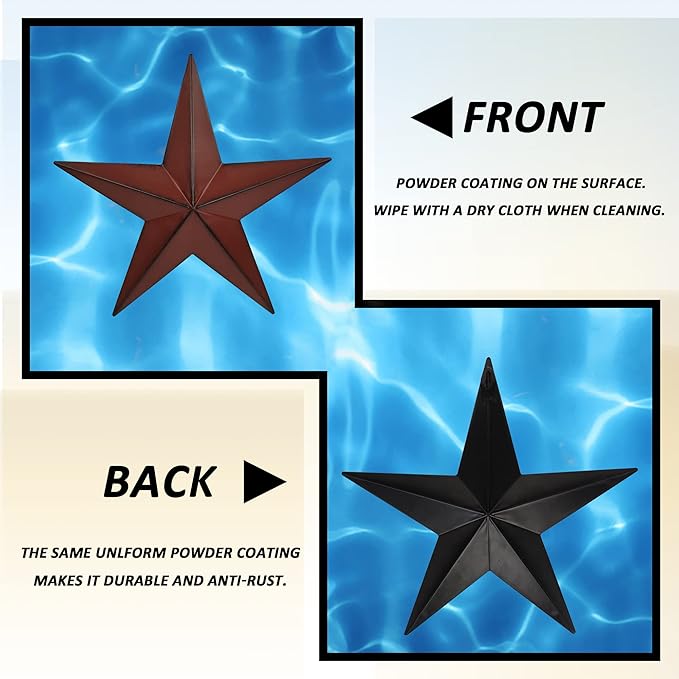 VIVICOMFY 15.5" 2Pcs Metal Barn Stars,Indoor or Outdoor Texas Stars Art,Red Black Rustic Vintage Western Country Farmhouse Home Wall Decor