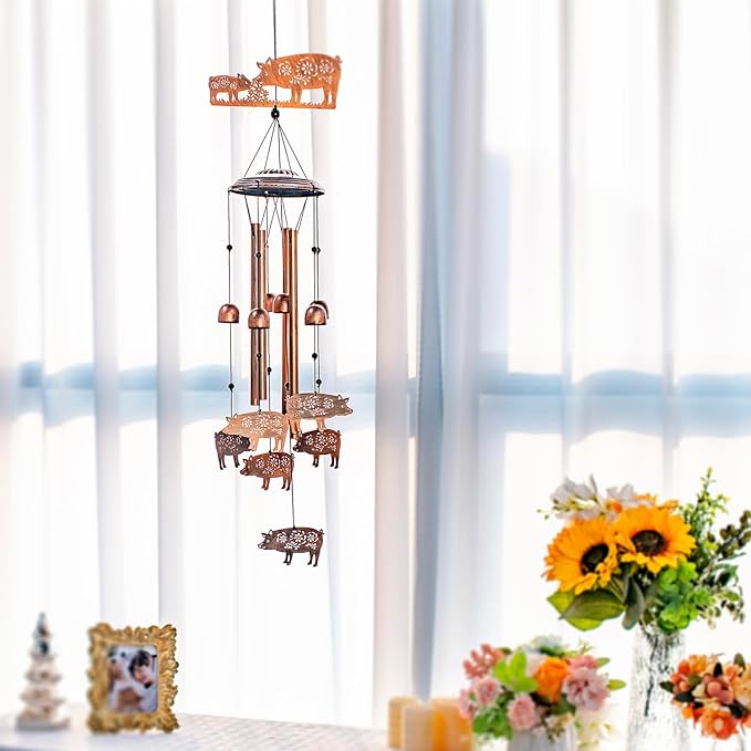 Pig Wind Chimes for Outside,Pig Gifts for Women Men/Memorial Gifts/House Warming/Birthday Metal windchimes Outdoors/Indoors,Garden,Patio Decor,Home,Porch,Yard Decorations