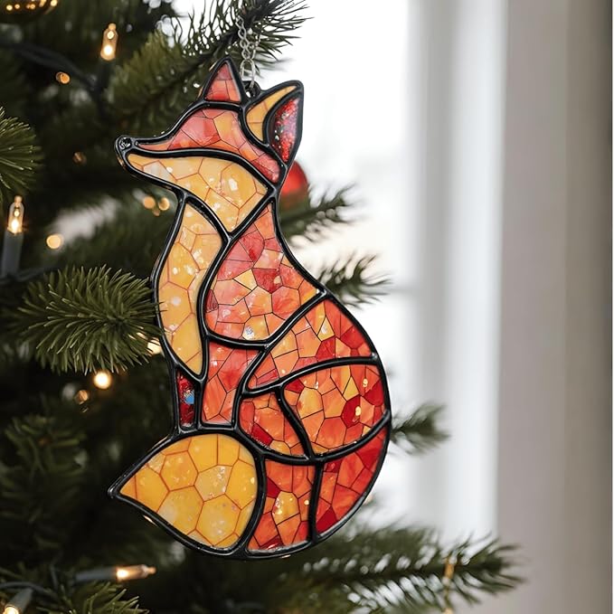 Fox Handmade Resin Suncatchers, Artisan Boho Sun Catcher Stained Glass Effect Window Hanging Garden Decor, Gift for Mother's Day Mom Grandma Wife Women