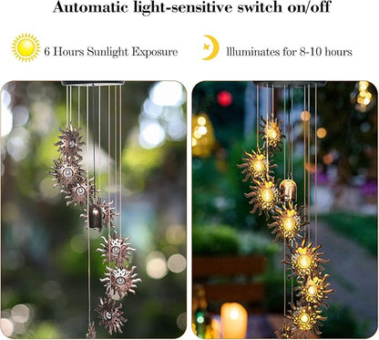 8 LED Solar Upgarde Sun Moon Star Wind Chimes Outdoor,Mom Gifts for Mothers Day Grandma Gift Sun Wind Chimes for Outside,Hanging Lights Warm LED,Outdoor Sun Decor,Gifts for Wife
