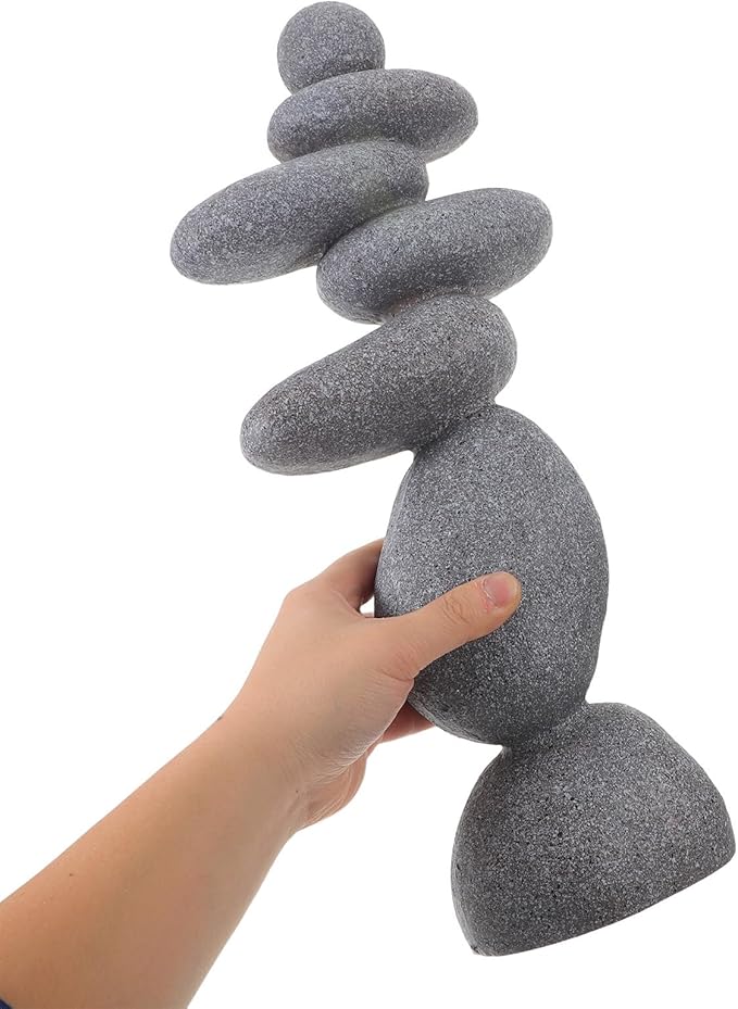 DECHOUS Large Stacked Rocks Sculpture, 16.5 Inch Tall, Resin Rock Cairn Stone Stacked Zen Garden Balanced Stone Statue for Indoor Outdoor Patio Home Meditation Decor
