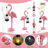 Flamingo Solar Garden Statue, 18.9 Inch Flamingo Figurine with Hanging Solar Lanterns, Outdoor Garden Decor Tropical Sculpture Statues for Patio Yard Porch, Birthday Gifts for Mom Women Mother's Day