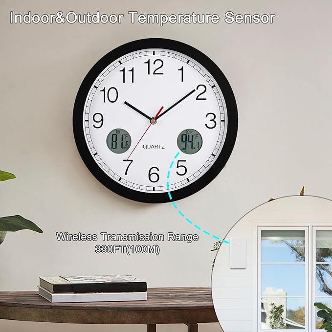 jomparis Outdoor Clock Waterproof with Thermometer Combo Metal Frame Silent Wall Clock for Patio Pool 12 Inch