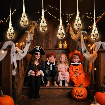 3-in-1 Large Halloween Spider Decorations Set, 50" Huge Spider Hanging with 20" Light Up Spider Egg Totally 36 LEDs Lights Battery Operated Fake Spiders Halloween Decors for Yard Home Party