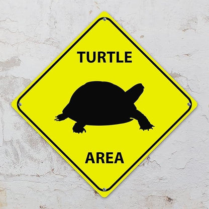 Warning Sea Turtle Area Aluminum Metal Sign Ocean Animal Caution Crossing Xing Street Sign Yellow Diamond Shape Funny Metal Sign For Indoor Outdoor 12x12in