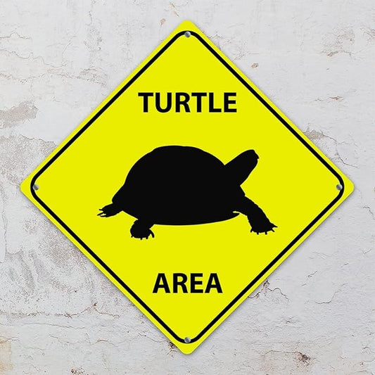 Warning Sea Turtle Area Aluminum Metal Sign Ocean Animal Caution Crossing Xing Street Sign Yellow Diamond Shape Funny Metal Sign For Indoor Outdoor 12x12in