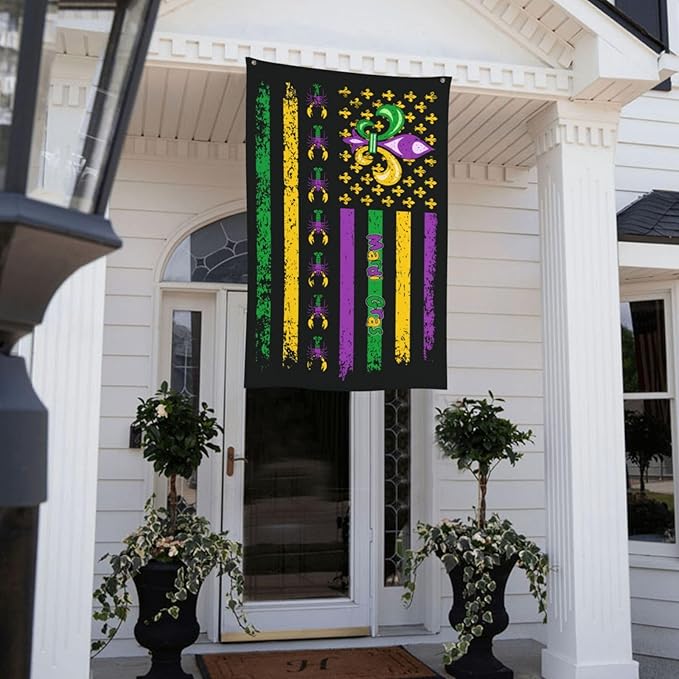 Mardi Gras Flag 3x5 Ft Outdoor Indoor With Grommet Garden Yard Banner Decorative Sign