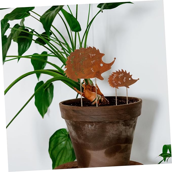 ORFOFE 4pcs Hedgehog Garden Ornament Micro Landscape Flower Pot Adornment for Home Outdoor Decor Cute Iron Art Statues for Garden Patio Decorations